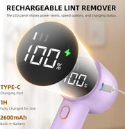 Fabric Shaver, Lint Remover Rechargeable, Electric Portable Sweater Defuzzer with 3 Speeds, 6 Leaf Blades, Digital LED Display to Remove Pilling for Clothes, Furniture, Sweater, Couch, Blanket